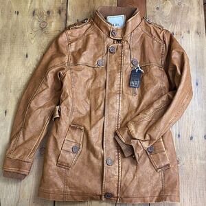 L&C Coat Vegan Leather Trench NWT‎ Cognac color Olive Faux Fur Inside